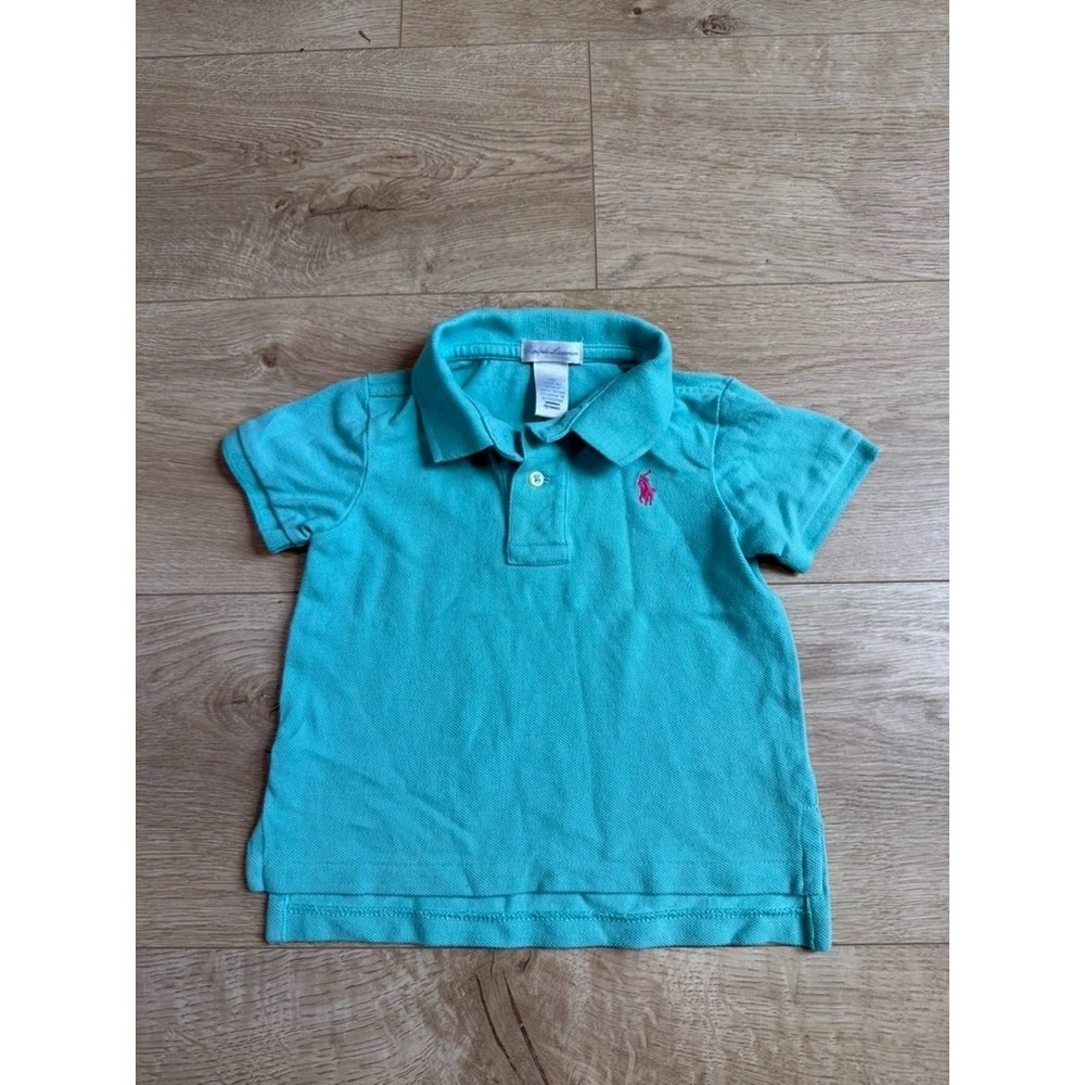 EUC Baby unisex Ralph Lauren blue pink pony polo short sleeve size 9M